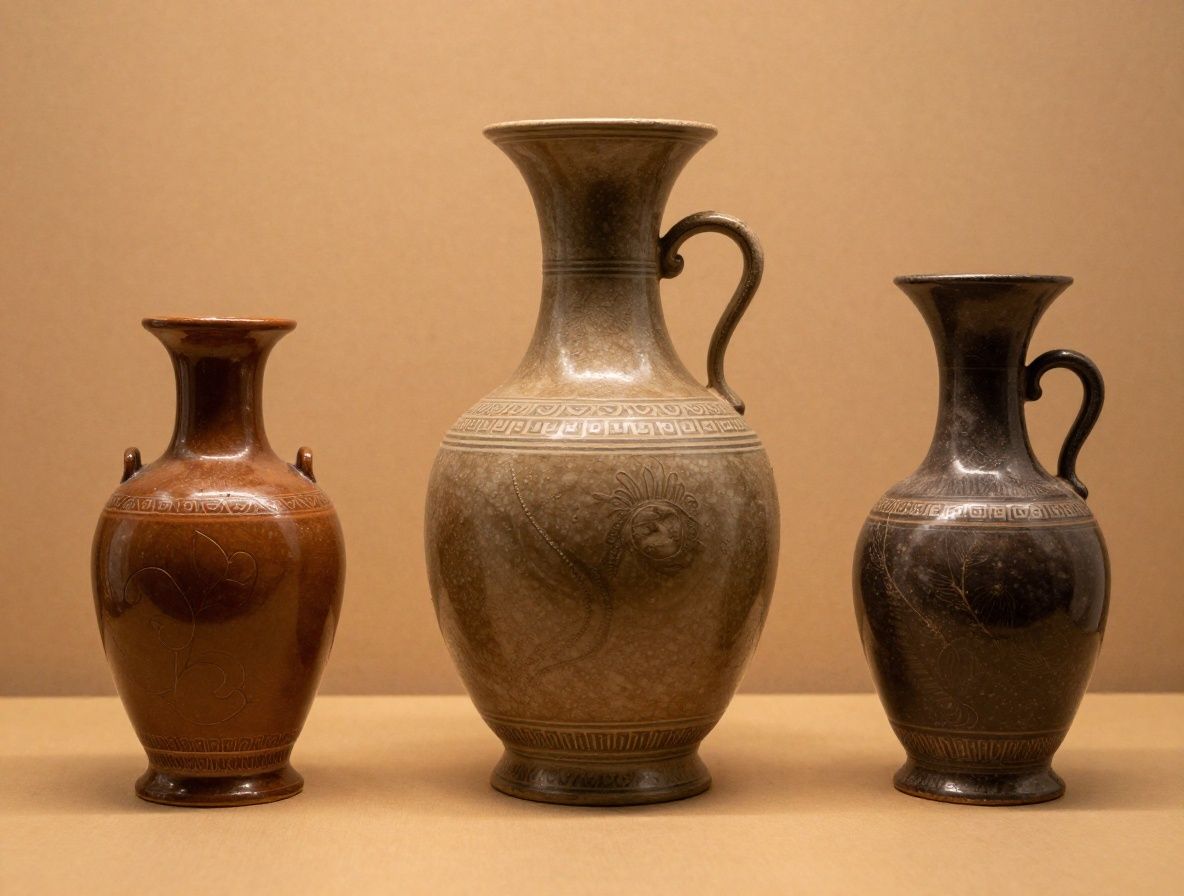 Abstraktes Bild von antiken Tongefässen und Steinoberflächen im warmen Ockerton, das den Ursprung früherer Hautpflegepraktiken symbolisiert